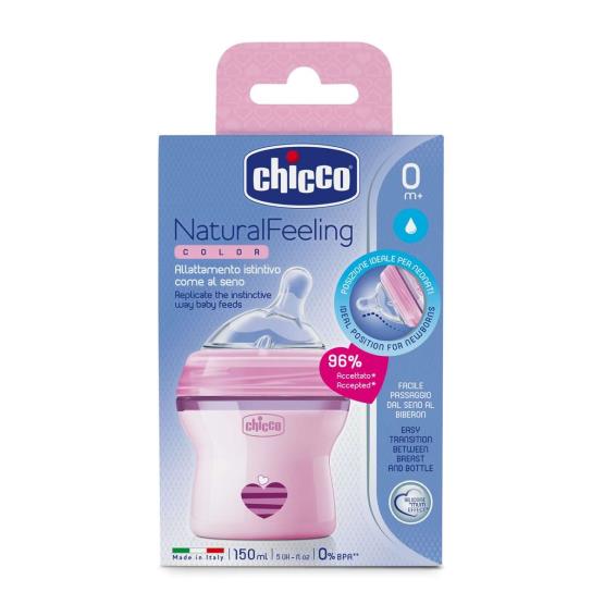 FEEDING BOTTLE NATURAL FEELING 0M PINK 150ML ... CHICCO