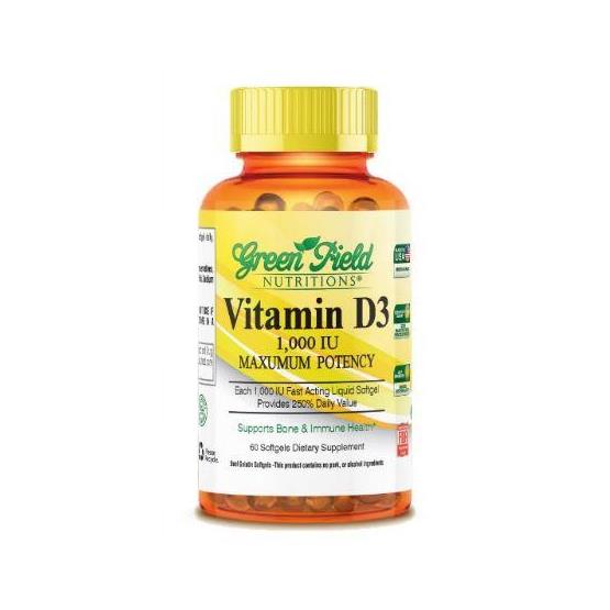 VITAMIN D3 1000 IU 100 SOFTGELS ... GREEN FIELD